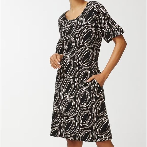 NWT Chico's Black Tan Algiers Paisley Ruffle Sleeve Knee Dress Size Large - Picture 1 of 13